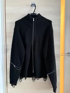 エィス リブニットジャケット 異素材切替 M ダブルジップ ミリタリー