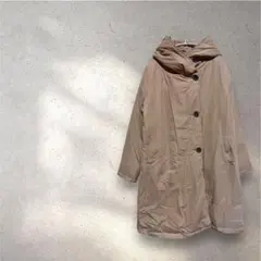 中綿入り　フード付き　ロングコート　ベージュ　M