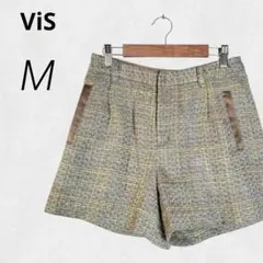 c1221【ViS ビス】ショートパンツ M グレー ベージュ ツイード 裏地付のサムネイル