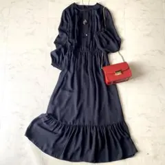 美品☆アンタイトル 洗える ピンタック ウエストギャザー ティアード ワンピース