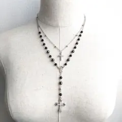 y2k フェアリーグランジ ネックレス クロス 十字架 ロザリオ 3way 黒