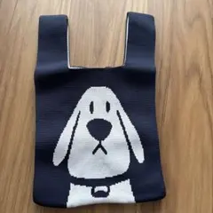 最終セール！新品未使用 犬柄 ニット トートバッグ ネイビーのサムネイル