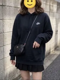 【人気XL】NIKE ナイキ スウェットパーカー 黒 ワンポイントロゴ ゆるだぼ