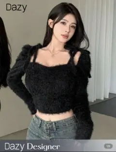 shein Dazy ブラック オフショルダー ニットセーター