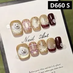 現品ネイルチップ　ショートスクエア　溶けかけ雪だるまチェックドットマグネット赤系