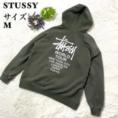 【美品】STUSSY ステューシー　プルオーバーパーカー緑モスグリーンビッグロゴ