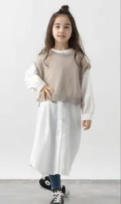 グローバルワーク ニットベストSETシャツワンピース 130cm