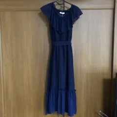 【新品未使用・タグ付】ネイビーフレア　ロングワンピース　チュールドット　フレア