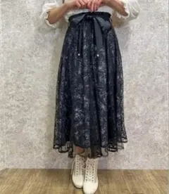 axes femme 線画花柄レイヤードスカート チュールスカート レース