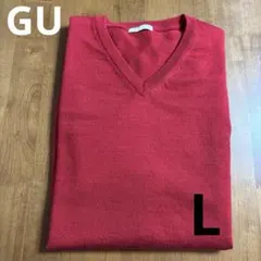GUメンズ Vネックニット レッド Lサイズ