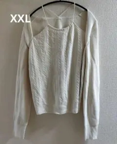 大きいサイズXXL GU アイボリー ケーブル編み 長袖ニット