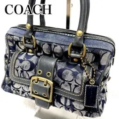 COACH ダメージ加工 ネイビー トート ハンド バッグ ターンロック