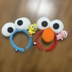 エルモ・クッキーモンスター カチューシャ ぬいぐるみ付き