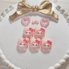 キティちゃん 薄ピンク ネイルパーツ 5個セット(パーツおまけ)