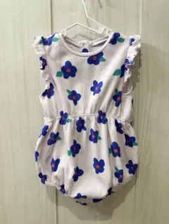 花柄リブ編みロンパース フリル付き
