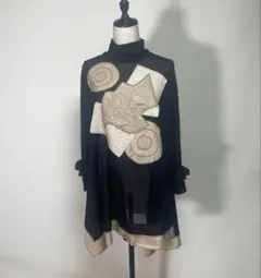 【極美品 】エイココンドウ パッチワーク チュニック フリル袖 シアー 黒 40 極美品 】エイココンドウ パッチワーク チュニック フリル袖 シアー 黒