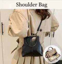 ブラック　がま口 ショルダーバッグ 2way ハンドバッグ ミニバッグ