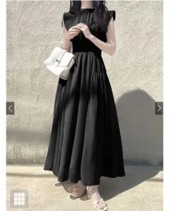 GRL 楊柳シフォンフリルフレアワンピース ブラック S k9123c