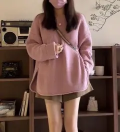 サイドスリット ニット セーター 韓国 東大門 ラウンドネック