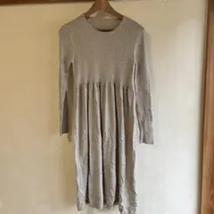 無印良品ベージュリブ編み 長袖ニットワンピース M-L