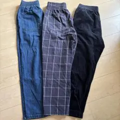 ＧＵ　UNIQLO S 長ズボン3本セット（デニム・チェック・ブラック）