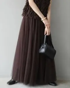 【新品】チュールボリュームスカート ブラウン Lumier