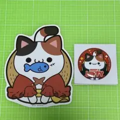 ワンピース　ニャンピース BIGステッカー 缶バッジ　MEGA CAT ルフィ