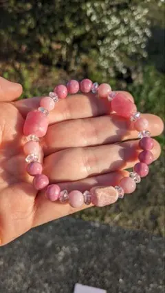 結婚運のお守りに！ロードナイト・インカローズ・ピンクオパールの天然石ブレスレット