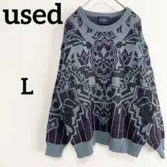 used 古着 ニット セーター ブルー パープル 古着コーデ 秋冬