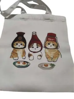 まとめ売り歓迎！ 猫 トートバッグ 白 38×33cm 新品 ソース