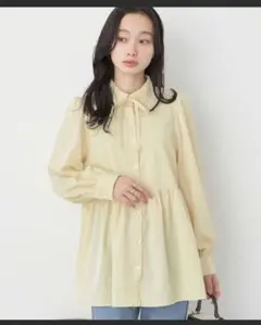 リボン付き切り替えギャザーシャツチュニックイエロー【完売品】