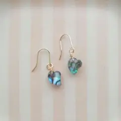 14kgf　アバロンシェル×クリスタル　ハート　ハンドメイドピアス