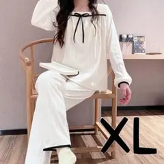 【1点限り】ルームウェア　リボン　ホワイト　XL　ブラック　黒　部屋着　セット