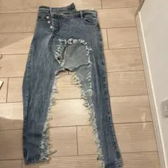 ダメージ加工　デニム　ロングスカート　ロンスカ　レディース　スリット　ミニ