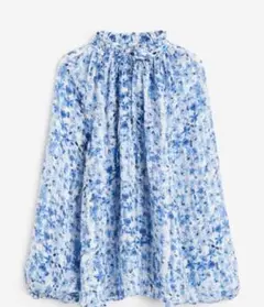 ¥2,499 H&M フリルトリム クレープブラウス 青花