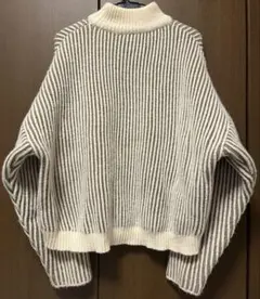 バイカラーリブ編みオーバーニット