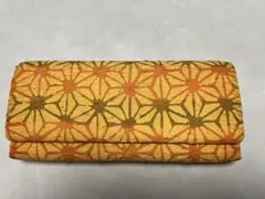 紬クラッチバック　麻の葉柄山吹にオレンジと茶系
