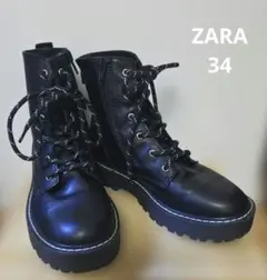 黒 厚底レースアップブーツ