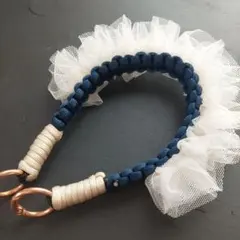 ハンドストラップ　パラコード　ネイビー×ベージュ