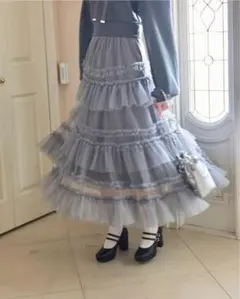 【Lovilyn】ティアードチュールスカート　グレー