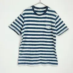 ベイフロー　ボーダー　半袖　Tシャツ　綿100　ロゴ　刺繍　Uネック　青　白　Lのサムネイル