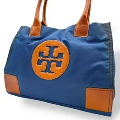 トリーバーチ トートバッグ ハンドバッグ 腕掛け ナイロン ブルー系 ビッグロゴ