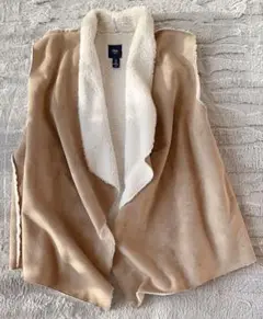 Gap ベージュブラウン ムートンフリース ノーカラーコート　XL