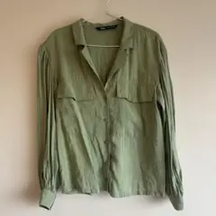 ZARA オリーブグリーン 長袖シャツ