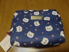 PAUL & JOE 猫の顔柄ポーチ ネイビー