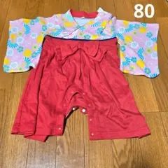 袴風 ロンパース ひな祭り 花柄 女の子 80 桃の節句 赤 ベビー