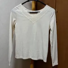 Vネックレーステレコ長袖プルオーバー