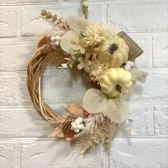 No.127 秋リース　ハロウィンリース　ホワイト　フラワーリース