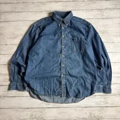 エディーバウアー デニムシャツ コットン100% 長袖 古着 紺　メンズ古着
