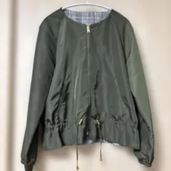 オリーブグリーン ノーカラージャンパー リバーシブル